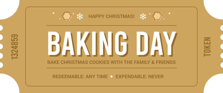 Home Holiday Activity Ticket or Coupon for Baking Day Vector Cutout Illustrated Template