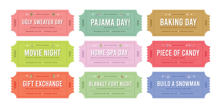 Christmas Reward Tickets or Coupons for Children Vector Template Set