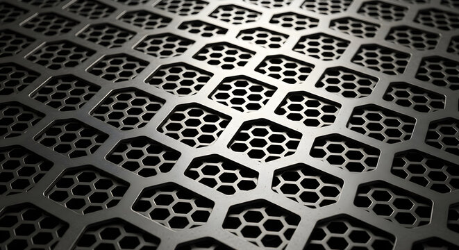 Honeycomb metal pattern with hexagonal cells in perspective view