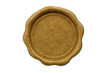 Golden wax seal creating a blank circular space, concept of security, official document, guarantee, and vintage certificate, transparent background
