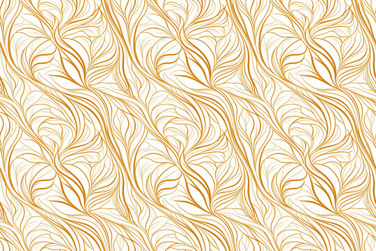 Modern seamless minimalist abstract pattern with stylized golden leaves, gold lines, luxury, elegance, for digital scrapbooking, creative journals
