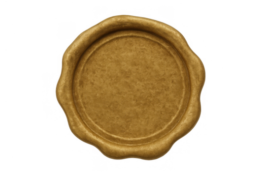 Golden wax seal creating a blank circular space, concept of security, official document, guarantee, and vintage certificate, transparent background