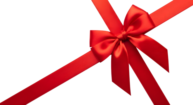 Elegant red ribbon bow decoration isolated on transparent background - Powered by Adobe