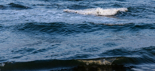 Fototapeta premium Morning surf, seascape. Tyrrhenian Sea, Italy, Viareggio.
