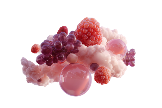 Floating snack artwork in fantastical dreamlike surrealism isolated on transparent background