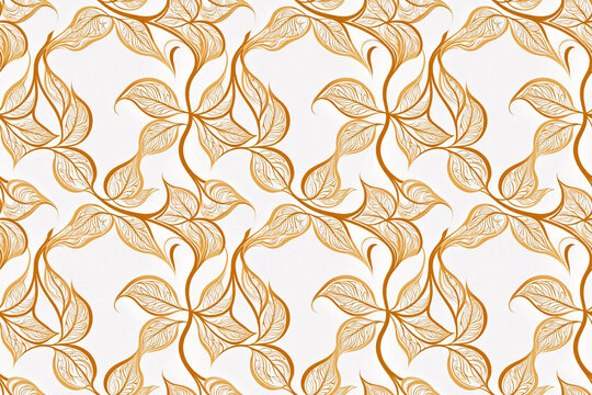 Refined seamless minimalist abstract pattern with stylized golden leaves, gold lines, luxury, elegance, for custom invitations, wedding stationery