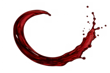 Red wine splash forming a circular shape, dynamic liquid stream pouring, isolated on transparent background