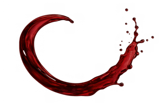 Red wine splash forming a circular shape, dynamic liquid stream pouring, isolated on transparent background