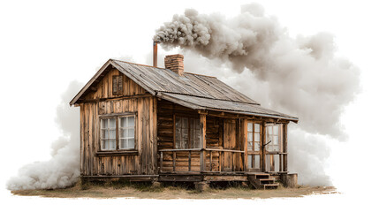 burning house in the snow