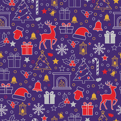 Christmas Celebration Pattern Vector. Seamless Christmas Bell Pattern with Lanterns. Merry Christmas Joyful seamless pattern Background.