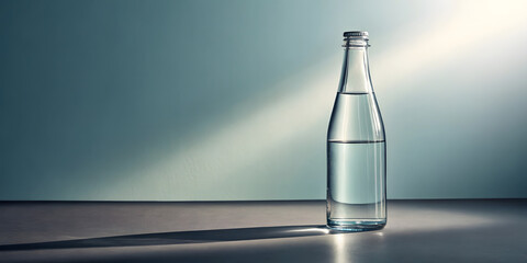Glass Bottle with Water Illustration – Minimalist Transparency, Shadow Play & Soft Gradient for Wellness & Design