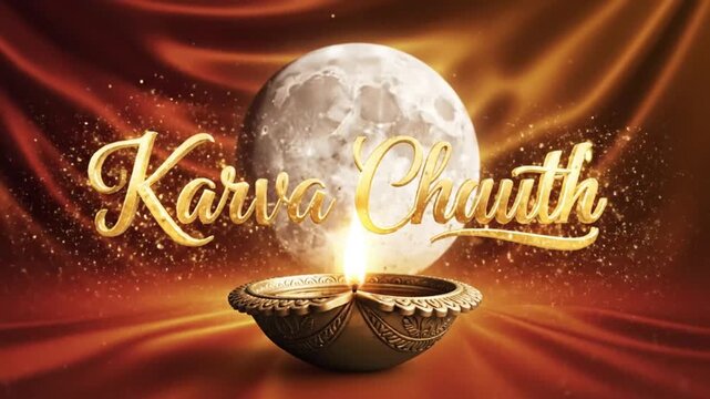 Karva Chauth Festival Background Diya Moon Glowing Sparkle Luxury