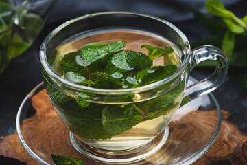 Mint tea in a glass mug