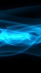 Abstract glowing blue waves forming fluid motion on a dark background