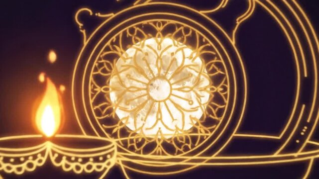 Karva Chauth Ritual Neon Animation Sieve Moon Diya Festive Background