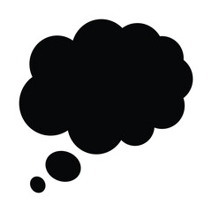A simple black and white illustration of a thought bubble with two smaller bubbles below it