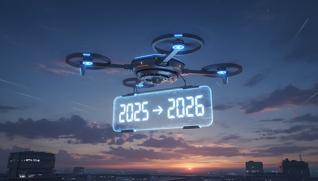 Drone delivering 2025 to 2026 business growth forecast, future innovation now