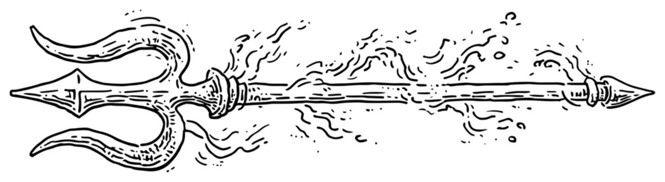 Flying trident weapon with dynamic motion effects hand drawn sketch of shiva trishul vector illustration