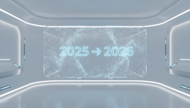 Forecasting growth from 2025 into 2026 in futuristic, high-tech, bright environment