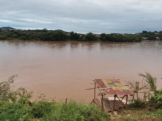 Fototapeta premium cottage of fishering with cloudy sky background