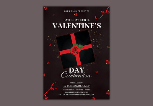 Editable Happy Valentine&rsquo;s Day Celebration Invitation Template with Gift Box in Black and Red Theme.