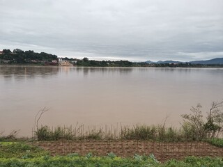 local agriculture along Khong riverview on background