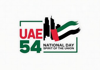 Uae 54 national day spirit of the union graphic featuring iconic skyscrapers and the uae flag colors in a celebratory design