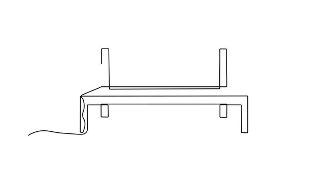 Abstract outdoor park bench, Self drawing animation one continuous line draw, logo on white background