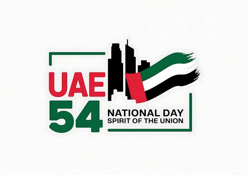 Uae 54 national day spirit of the union graphic featuring iconic skyscrapers and the uae flag colors in a celebratory design