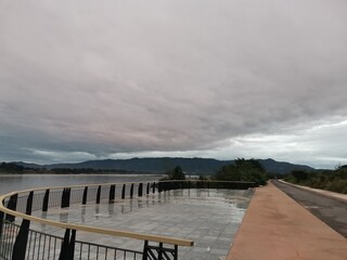 balcony along riverview on cloudy sky background