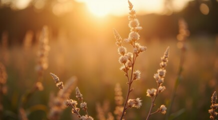 Field with the sun setting behind them