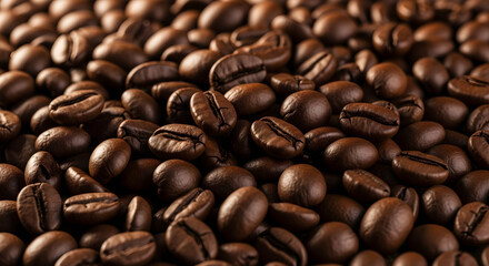 Naklejka premium Roasted coffee beans close up background, aroma and freshness