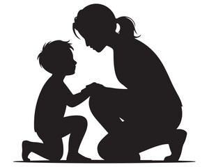 solid black color A Minimalist Flat Design illustration in the “autism
acceptance through understanding” theme — a parent kneeling to the child’s level with a peaceful shared gaze