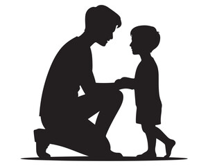 solid black color A Minimalist Flat Design illustration in the “autism
acceptance through understanding” theme — a parent kneeling to the child’s level with a peaceful shared gaze