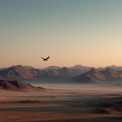 Obraz premium An eagle soars over the desert mountains at dusk