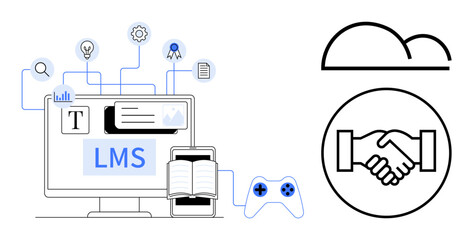 Learning management system. LMS tools for online education and e-learning platforms. LMS supports digital collaboration, cloud access, and gaming elements. For education, teamwork, online services