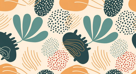 Playful abstract shapes create a vibrant and modern seamless pattern for backgrounds, textiles, or creative projects with a trendy retro vibe