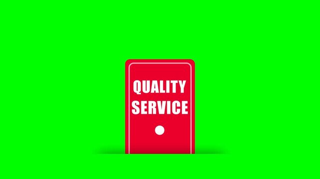 Quality service tag label animation on a green screen background for promotions, business offers, and marketing campaigns