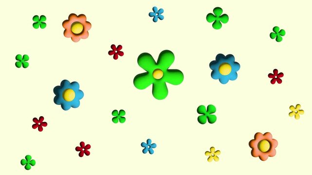 4K footage Simple colorful floral rotate wiggle icons three in bright colors petals animated screen saver lockscreen. Ideal for presentations, motion graphics, and digital art projects
