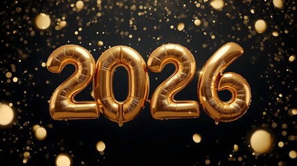Happy New Year 2026 Golden Foil Balloons Background