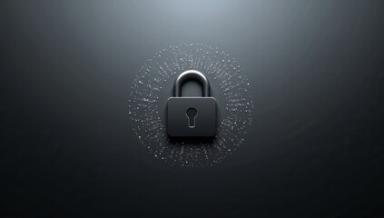 Modern padlock surrounded by digital particles offers advanced cybersecurity protection and data privacy, perfect for tech companies and software developers