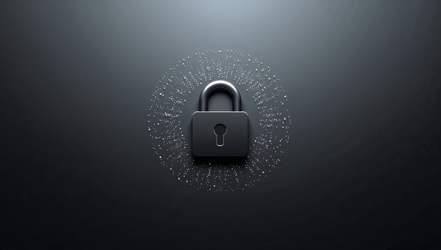 Modern padlock surrounded by digital particles offers advanced cybersecurity protection and data privacy, perfect for tech companies and software developers