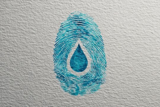 Cyan Fingerprint Texture with Water Drop Symbol