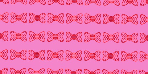 A seamless pattern of cute red bow designs on a pink background, ideal for girly themes, kids&rsquo; products, fabrics, gift wraps, stationery, and playful decorative designs