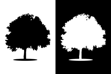 Deciduous Tree Silhouette Vector. Black and White Forest Tree Icons for Modern Landscape Design