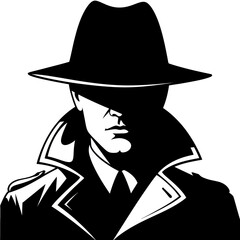 Mysterious Man in Hat and Trench Coat Silhouette.