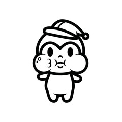 Cute cartoon monkey wearing a nightcap with puffed cheeks and a sweet expression.
