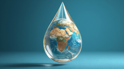 Earth inside water drop global environment concept