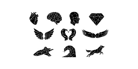 Geometric faceted diamond shape outline silhouette isolated on white background