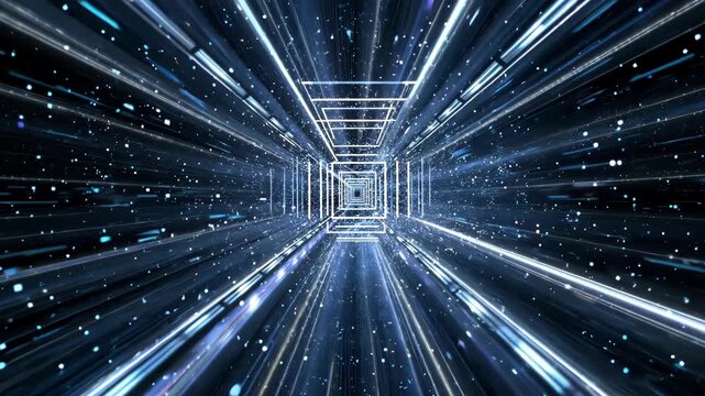 Cosmic Motion: Journey Through a Bright Square Particle Tunnel